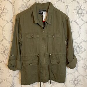 Women's Ali & Kris Green Jacket Cargo Pockets Full Zip Drawstring Waist Size Med